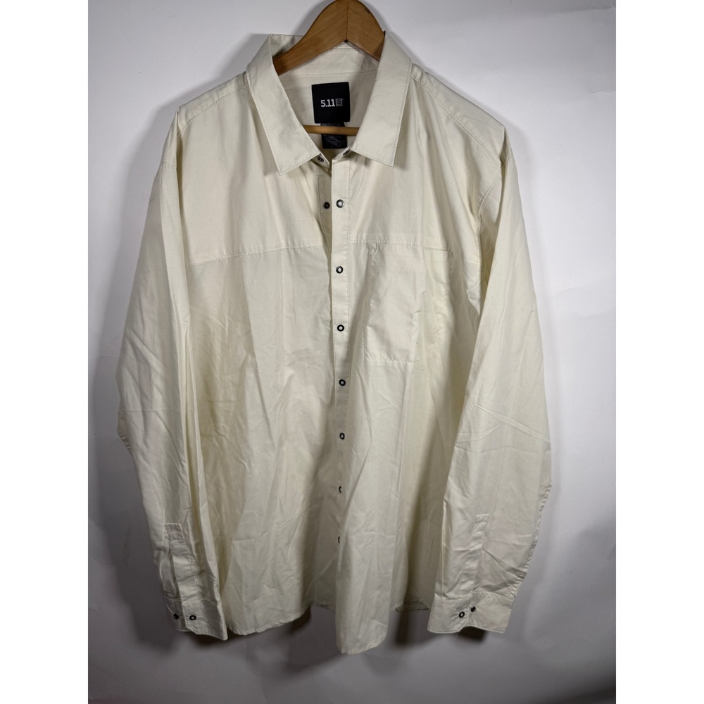 5.11 Tactical Mens 2XL Long Sleeve Snap Button Down Shirt Cream Off White